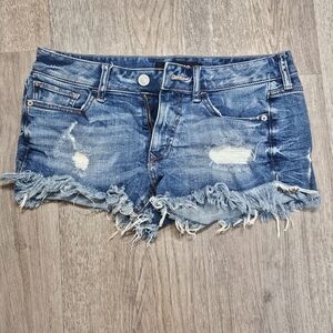 Express Women's Size 4 Shortie Low-Rise Jean Shorts Blue Denim Distressed